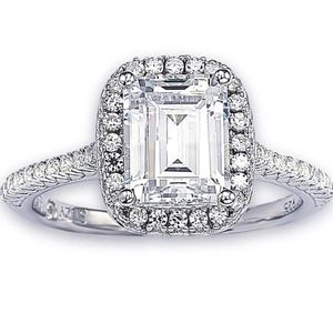Suzy Levian Sterling Silver Asscher Cut CZ Ring, Size 8 - White 